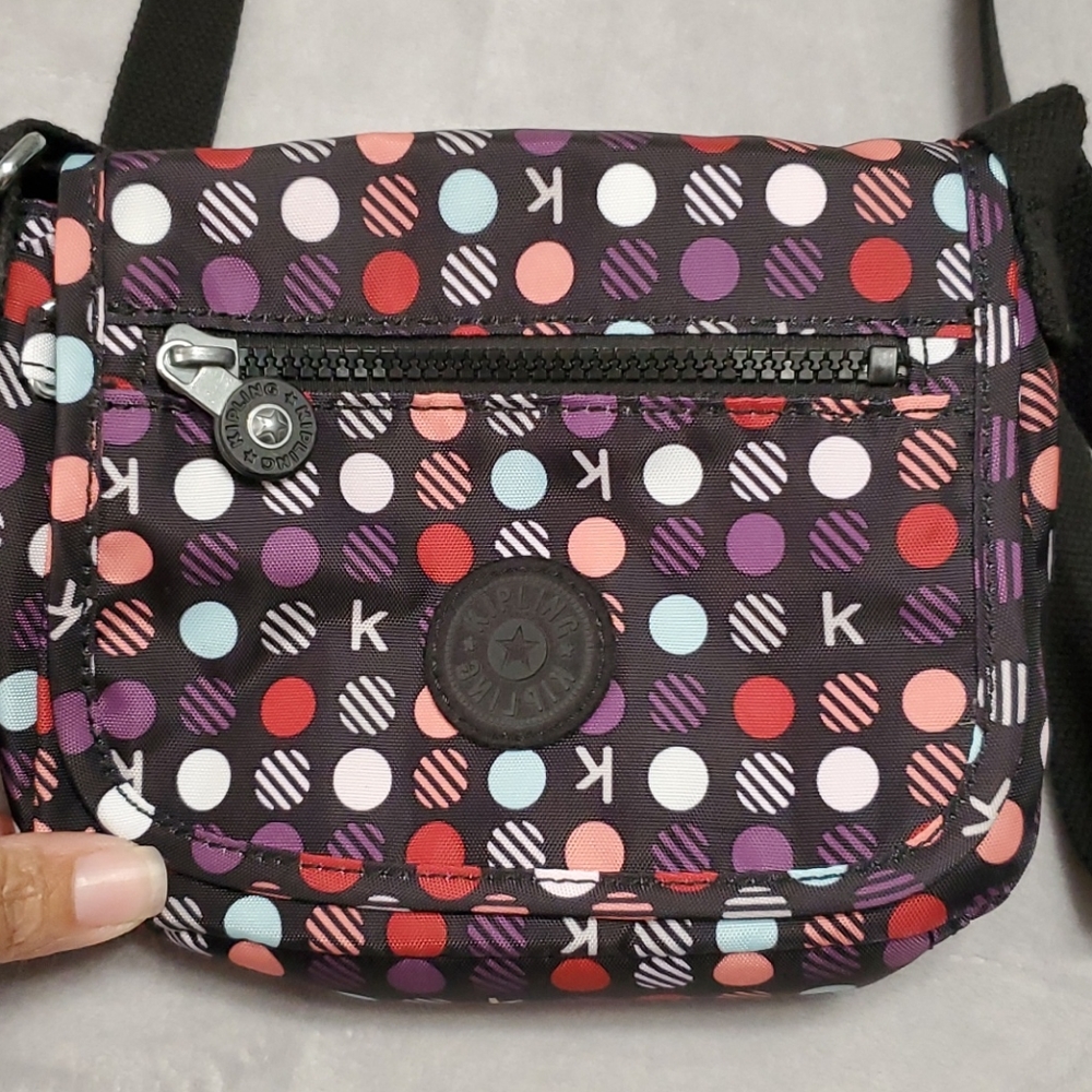 Kipling Black Crossbody Bag with Playful Polka Dots